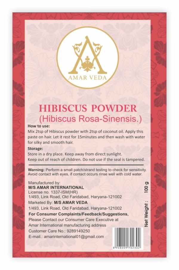 Amar Veda Hibiscus Powder , Hibiscus Rosa-Sinensis , 100% Pure & Natural, Good for Hair and Skin Care , Reduces Hair Fall |For Glowing Skin