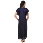 Women's Satin Long Nighty Frill Sleeve(Color: Navy Blue, Neck Type: V Neck)