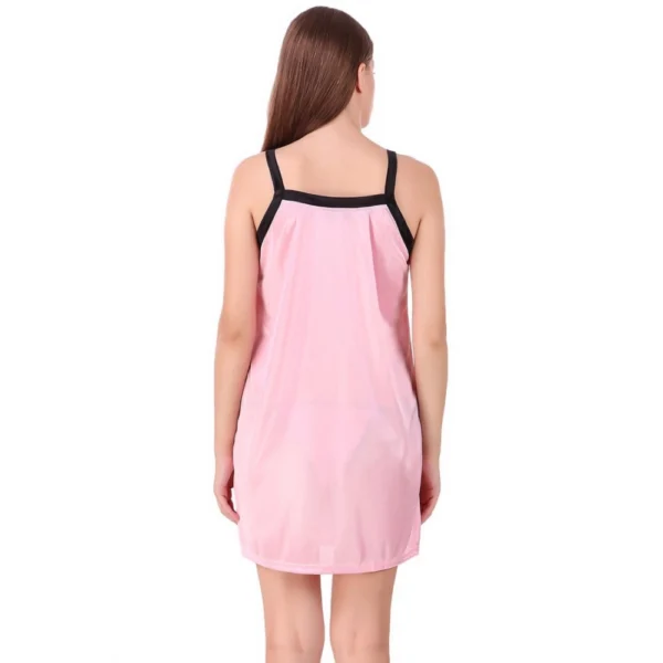 Women's Satin Short Nighty with Half Sleeve(Color: Baby Pink and Black, Neck Type: V Neck)