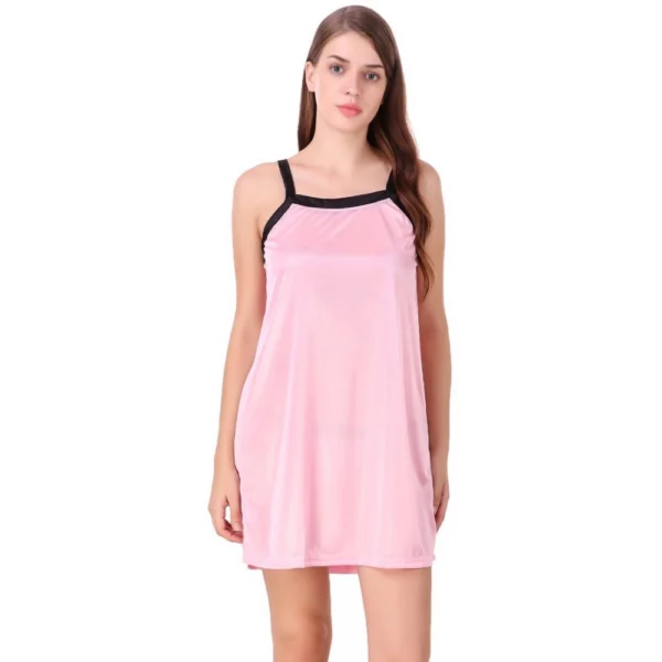 Women's Satin Short Nighty with Half Sleeve(Color: Baby Pink and Black, Neck Type: V Neck)