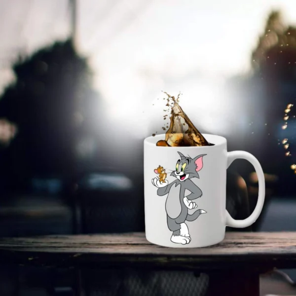 Generic Tom and Jerry Printed Ceramic Coffee Mug (Color: White, Capacity: 350ml)