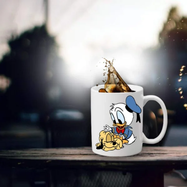 Generic Donald Duck And Dog Printed Ceramic Coffee Mug (Color: White, Capacity: 350ml)