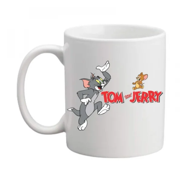 Generic Tom and Jerry Printed Ceramic Coffee Mug (Color: White, Capacity: 350ml)