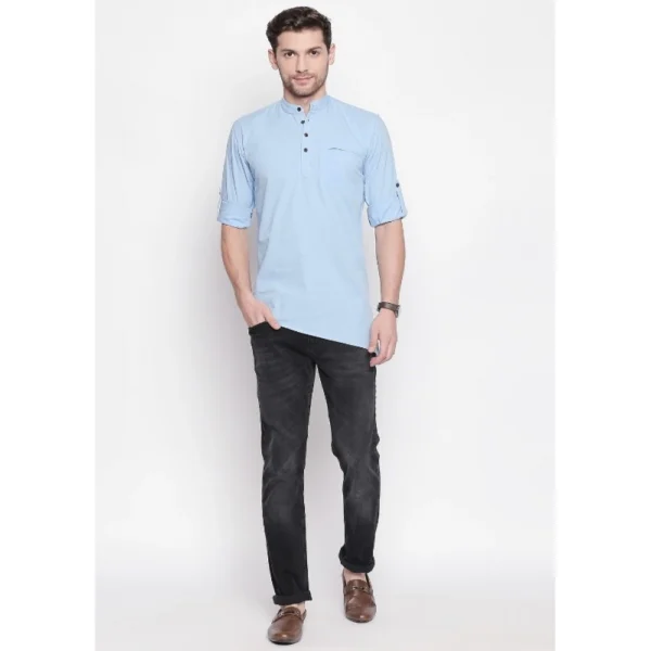 Generic Men's Cotton Casual Short Cross Kurta Shirt (Material: Cotton, (Color:Light Blue)