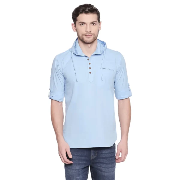 Generic Men's Cotton Casual Short Cross Kurta Shirt (Material: Cotton, (Color:Light Blue)