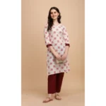 Generic Women's Cotton Kurta Set With Bottom (Color:Red, Material:Cotton)