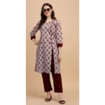 Generic Women's Cotton Kurta Set With Bottom (Color:Red, Material:Cotton)