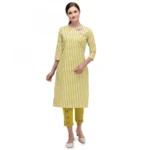 Generic Women's Cotton Kurta Set With Bottom (Color:Yellow, Material:Cotton)