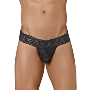 Generic Men's Lycra Blend Lace Lace Underwear G String Style Underwear (Black)