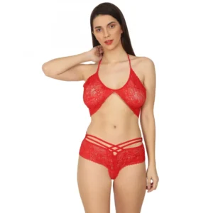Generic Women's Lace Special Moment Designer Red Lingerie Set (Red)