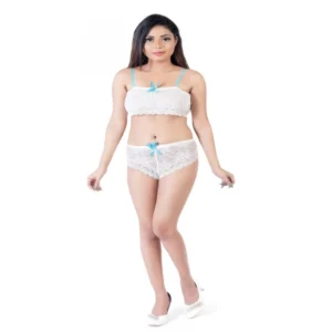 Generic Women's Nylon White Lace Tube Bra And Hipster Panty Lingerie Set (White)