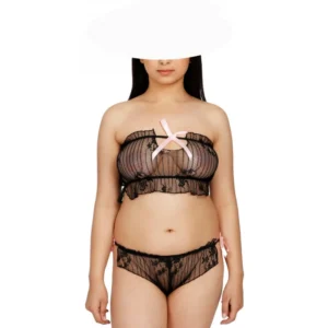 Generic Women's Lace Sheer Lace See Through Lingerie Set (Black)