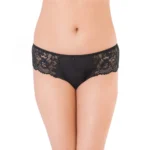 Women's Nylon Low Waist Side Lace Bikini Panty (Black)