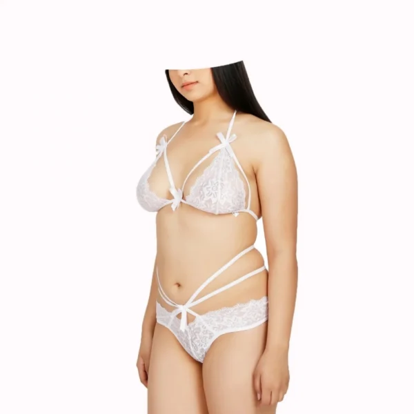 Generic Women's Lace Solid Sheer Lace Lingerie Set (White)