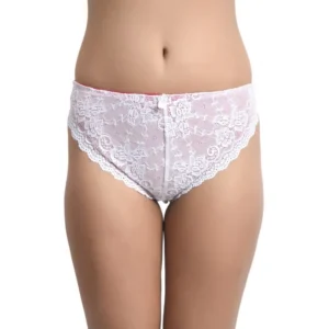 Generic Women's Nylon Low Waist Sheer See Through Bikini Lace Panty (White)