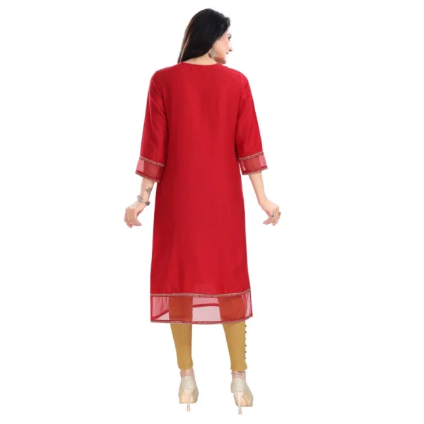 Generic Women's 3/4th Sleeve Silk Blend Tunic Long Kurti (Red)