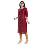Generic Women's 3/4th Sleeve Silk Blend Tunic Long Kurti (Majenta)