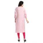 Generic Women's 3/4th Sleeve Viscose Blend Tunic Long Kurti (Pink)