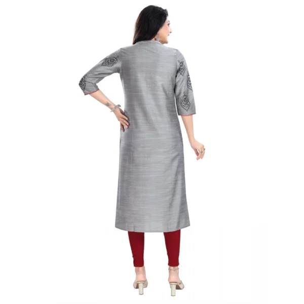 Generic Women's 3/4th Sleeve Silk Blend Tunic Long Kurti (Grey)