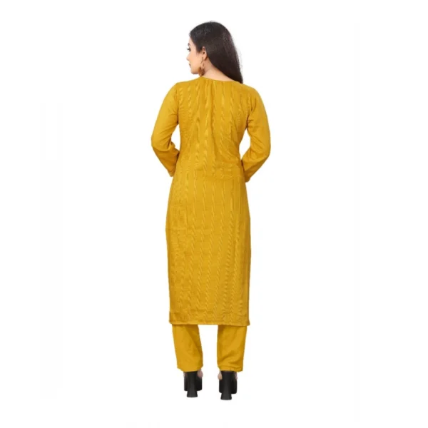 Generic Women's Woven Work Rayon Regular 3/4th Sleeve Knee Length Kurti (Yellow)