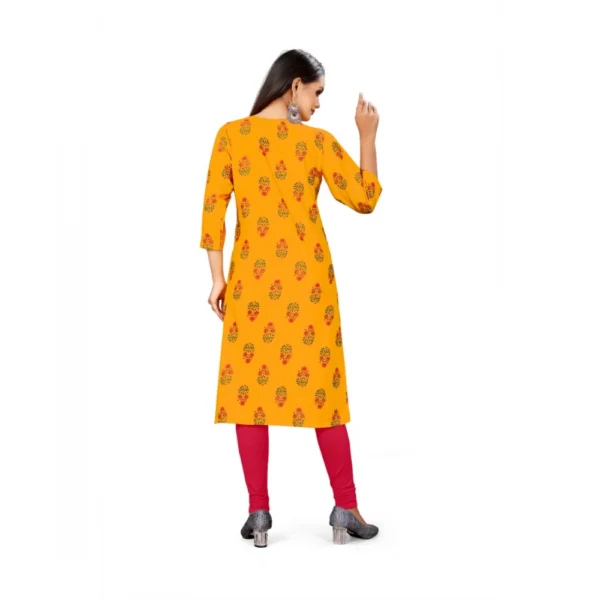 Generic Women's Digial Print Rayon Regular 3/4th Sleeve Knee Length Kurti (Mustard)