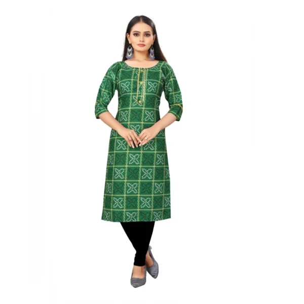 Generic Women's Digial Print Bandhani Regular 3/4th Sleeve Knee Length Kurti (Green)
