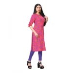 Generic Women's Digial Print Rayon Tie Up 3/4th Sleeve Knee Length Kurti (Pink)