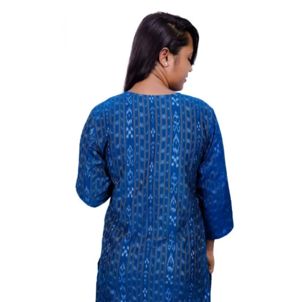 Generic Women's Sambalpuri Certified Handloom Cotton A-Line Kurti (Blue)