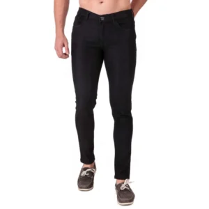 Generic Men's Slim Fit Denim Mid Rise Stretchable Jeans (Black)