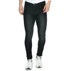 Generic Men's Skinny Fit Denim Mid Rise Jeans (Black)