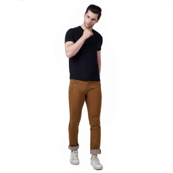 Generic Men's Regular Fit Denim Mid Rise Jeans (Khaki)