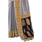 Generic Women's Cotton Stripes Printed, Foil And Stone Embellished Saree With Blouse (Light Blue, 5-6 Mtrs)