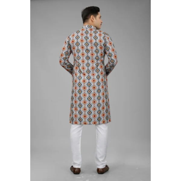 Generic Men's Multi Color Full Sleeves Mandarin Collar Printed Ethnic Kurta Set