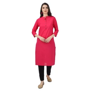 Generic Women's Solid Calf Length Cotton Kurti (Pink)