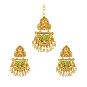 Generic Women's Rose Gold Plated Alloy Kundan Earrings & Mangtikka (Green)