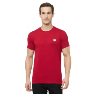 Men's Casual Solid Cotton Blend Round Neck T-shirt (Maroon)