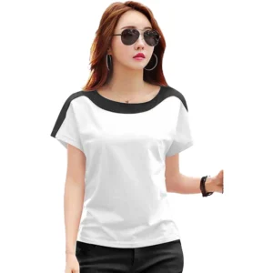 Generic Women's Casual Solid Polyester Boat Neck T-shirt (White)