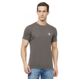 Men's Casual Solid Cotton Blend Round Neck T-shirt (Grey)
