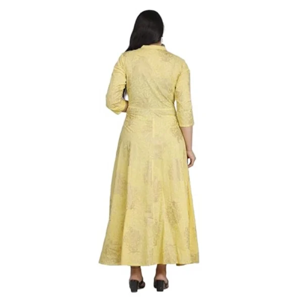 Generic Women's Casual 3/4 Sleeve Floral Printed Rayon Anarkali Gown (Yellow)