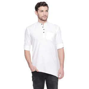 Generic Men's Cotton Casual Short Cross Kurta Shirt (Material: Cotton, (Color:White)