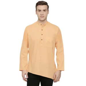 Generic Men's Cotton Casual Short Cross Kurta Shirt (Material: Cotton, (Color:Orange)