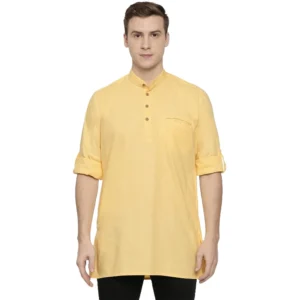 Generic Men's Cotton Men Casual Yellow Kurta Shirt (Material: Cotton, (Color:Yellow)