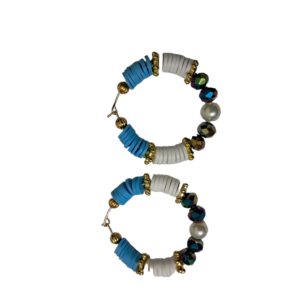 blue and white femo beads earrings