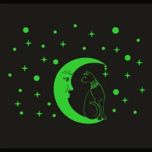 Green Galaxy Of Stars With Moon Radium Night Glow Wall Sticker