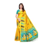 Women's Khadi Silk Saree With Blouse (Yellow, 5-6mtrs)