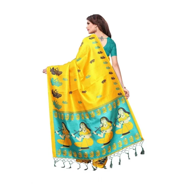 Women's Khadi Silk Saree With Blouse (Yellow, 5-6mtrs)