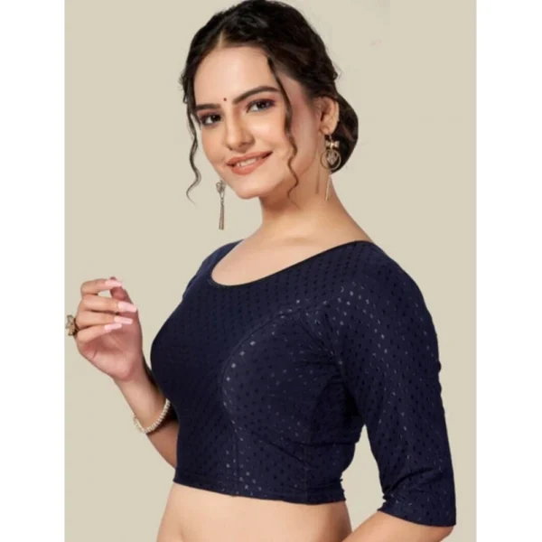Women's Cotton Lycra Blend Solid Non Padded Readymade Blouse (Navy Blue, Size: Free Size)