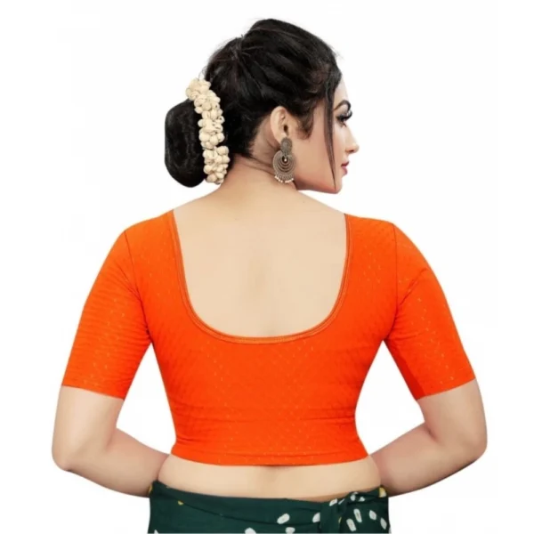 Women's Cotton Lycra Blend Solid Non Padded Readymade Blouse (Orange, Size: Free Size)