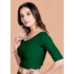 Women's Cotton Lycra Blend Solid Non Padded Readymade Blouse (Dark Green, Size: Free Size)