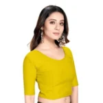 Women's Cotton Lycra Blend Solid Non Padded Readymade Blouse (Yellow, Size: Free Size)